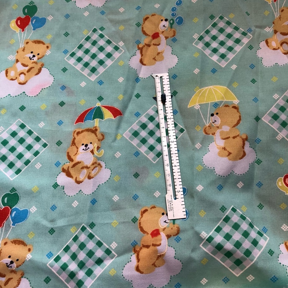 Adorable  Vintage Baby Light Green with Baby Bears Fabric 38”x44” + 14”x62”